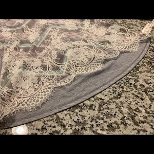 Long Sleeve Top Gray Teal Purple V-Neck Small Lace